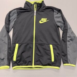 Nike Kids Jacket 6 M Black Neon Green Full Zip Logo Swoosh Boy Girl Ages 5-6 EUC